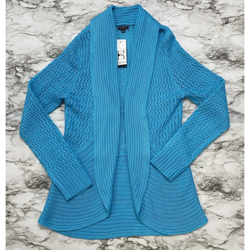HANNAH Womens‎ Cardigan Sweater Size S Blue Long Sleeve Embroidered Vented